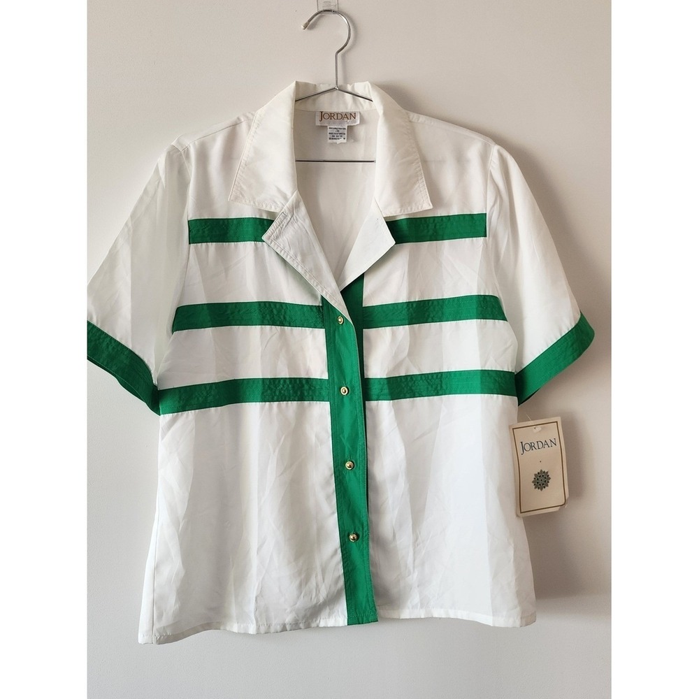 Jordan NWT Blouse Women US 6 Eggshell White Green Vintage Nautical Preppy NEW